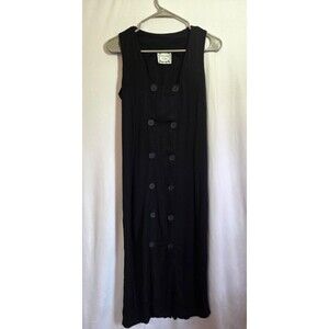 Vintage Dressing Clio Black Sleeveless Maxi Dress Womens Small Double Breasted